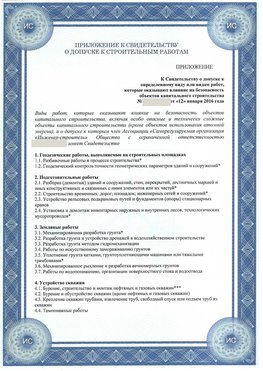 Приложение к свидетельству о допуске к строительным работам Абинск СРО в строительстве